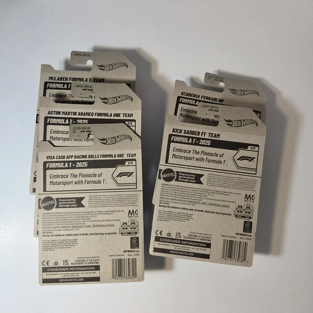 2026 Hot Wheels Formula 1 Visa Cash App, McLaren, Ferrari,Sauber F1,Aramco 5 Car